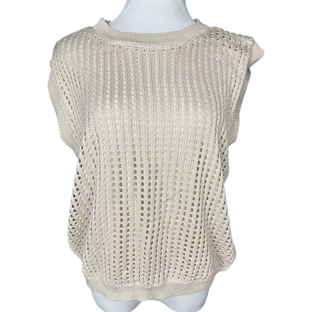 Nine Britton Women's XL Neutral Cream Sleeveless Open-Knit Sweater Vest Shell